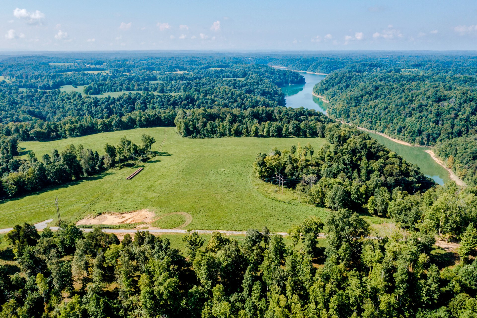 Aerial view of K2 campground lots along the lake